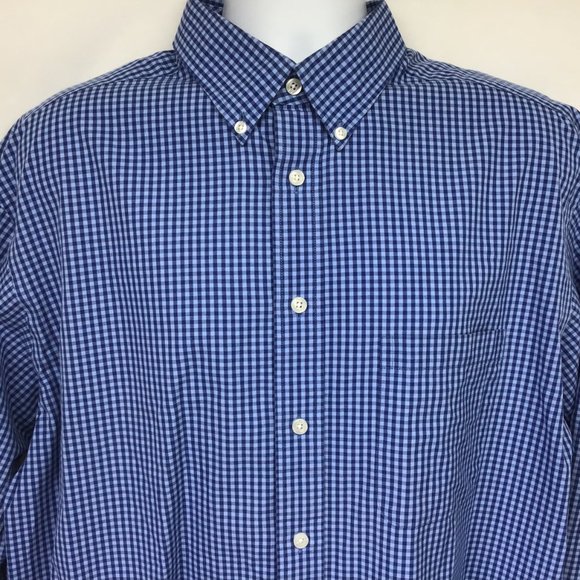 Roundtree & Yorke Men Blue Check Long sleeve Shirt - Picture 2 of 6